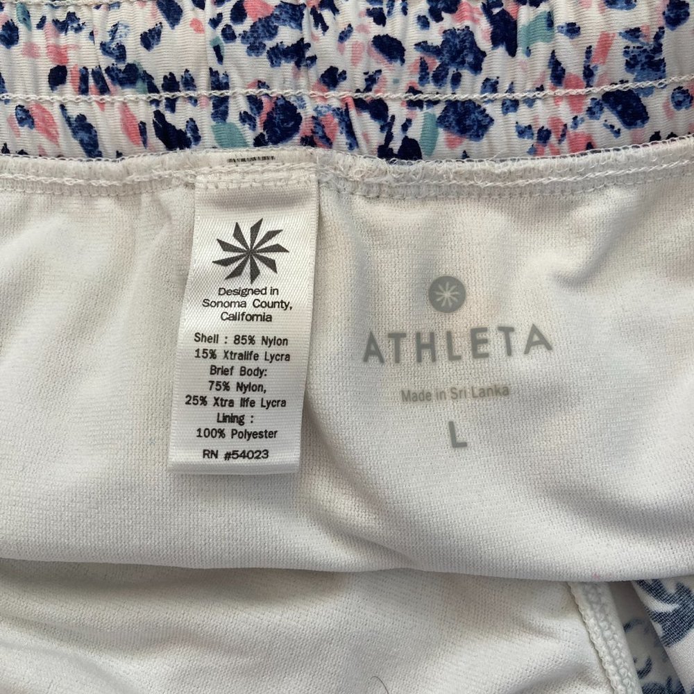 ATHLETA Tulip Wrap Front Swim Shorts with Built-in Bikini Briefs Navy White Pink - Picture 5 of 7